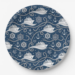 Nautical Cruise Seamless Pattern Paper Plates