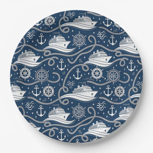 Nautical Cruise Seamless Pattern Paper Plates (Front)