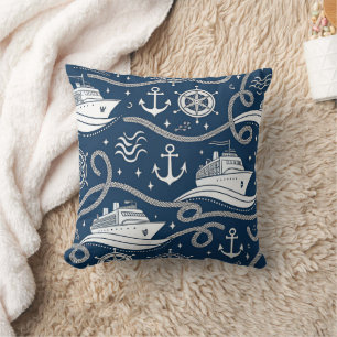 Nautical Cruise Seamless Pattern Throw Pillow