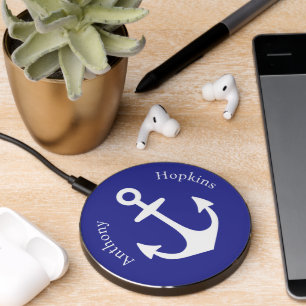 Nautical Cruise Ship Anchor Custom Text Wireless Charger