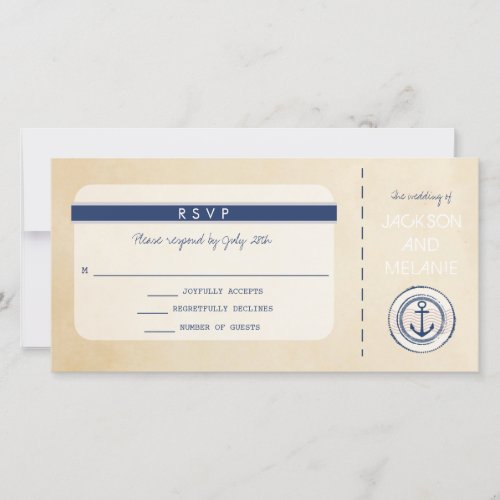 Nautical Cruise Ship Boarding Pass RSVP 2 Thank You Card