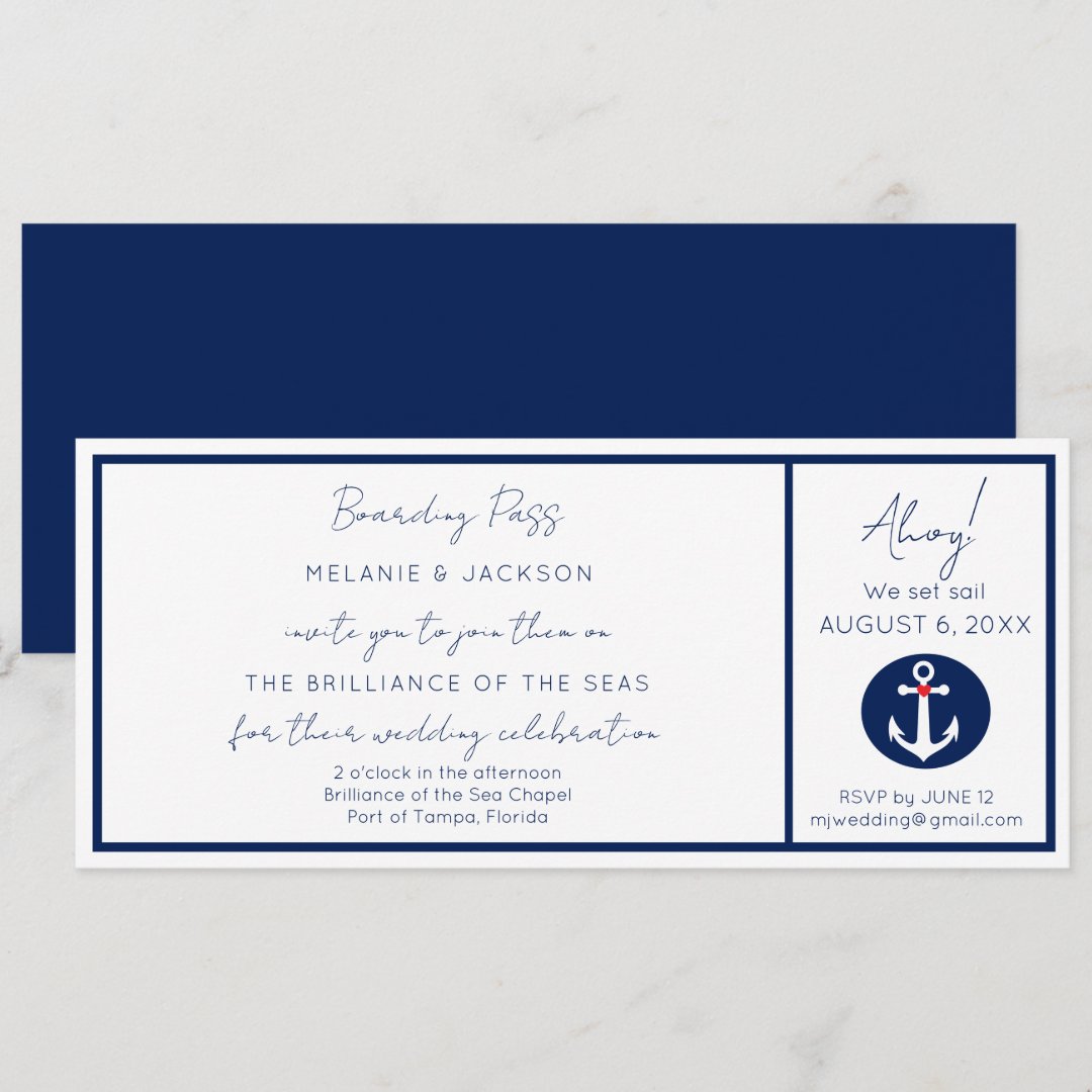 Nautical Cruise Ship Boarding Pass Wedding Invitation Zazzle