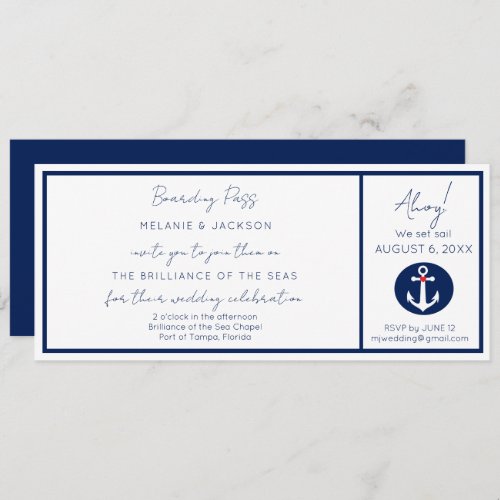 Nautical Cruise Ship Boarding Pass Wedding Invitation