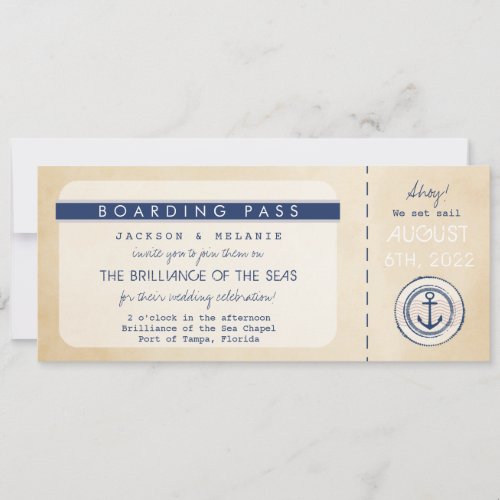 Nautical Cruise Ship Boarding Pass Wedding Invite