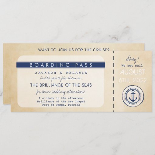 Nautical Cruise Ship Boarding Pass Wedding Invite | Zazzle