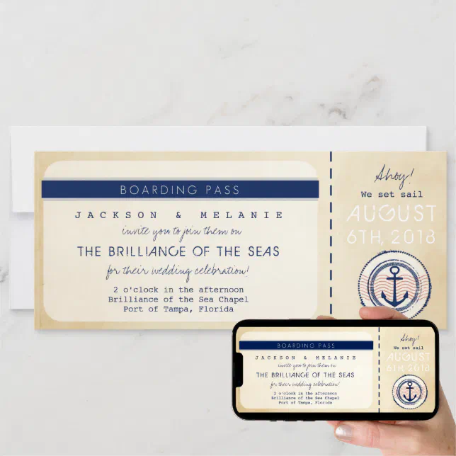 Nautical Cruise Ship Boarding Pass Wedding Invite | Zazzle