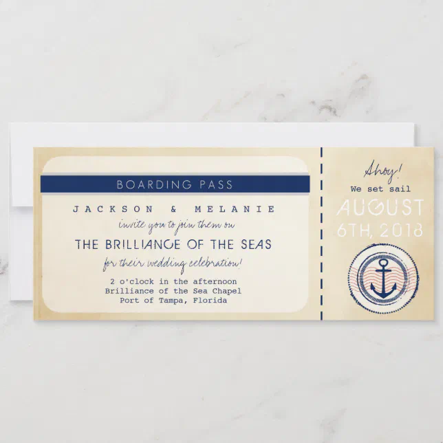 Nautical Cruise Ship Boarding Pass Wedding Invite | Zazzle