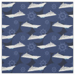 Nautical Cruise Ships Modern Blue White Pattern Fabric