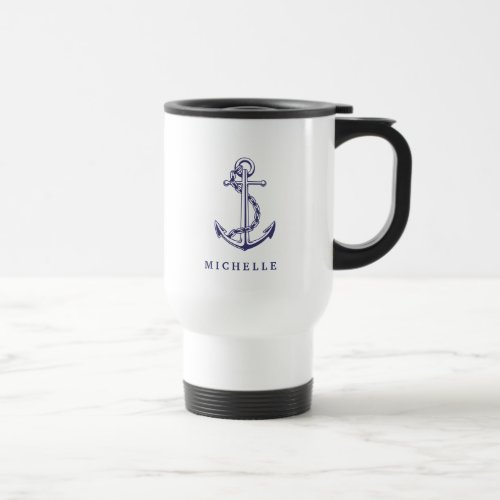 Nautical Custom Boat Name Anchor Flag Travel Mug