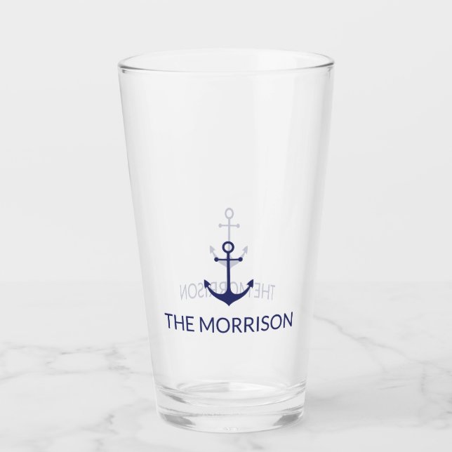 Nautical Custom Boat Name navy blue anchor Glass (Front)