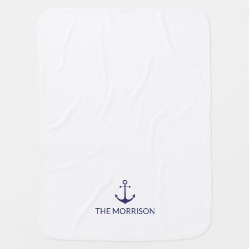 Nautical Custom Boat Name navy blue anchor white Baby Blanket