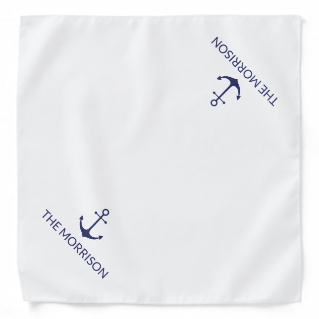 Nautical Custom Boat Name navy blue anchor white Bandana (Front)