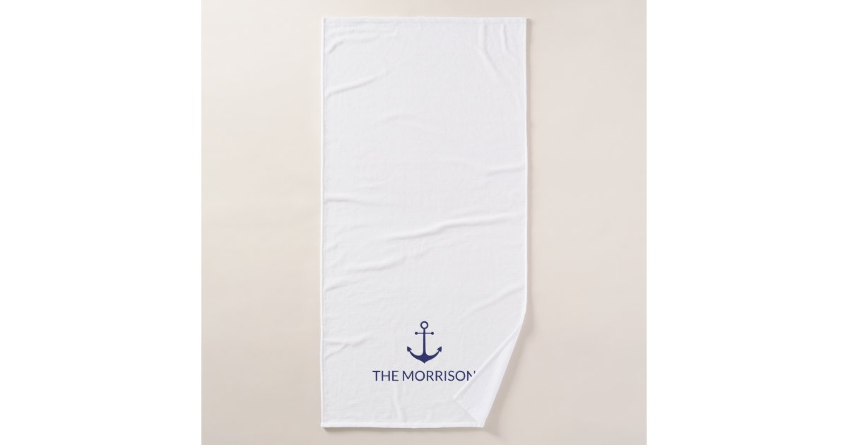 Modern Nautical Anchor Bathroom Navy blue white Bath Towel Set, Zazzle