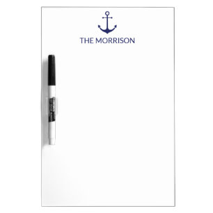 Nautical Custom Boat Name navy blue anchor white Dry Erase Board