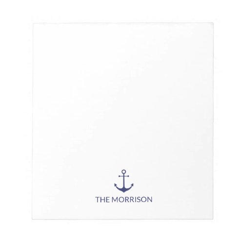 Nautical Custom Boat Name navy blue anchor white Notepad