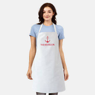 Nautical Custom Boat Name red anchor white Apron