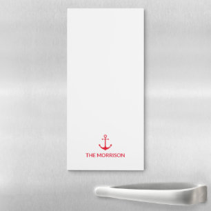 Nautical Custom Boat Name red anchor white Magnetic Notepad