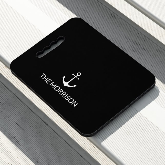 Nautical Custom Boat Name white anchor black Seat Cushion (In Situ)
