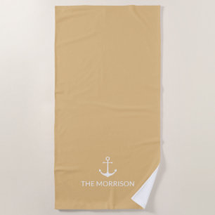 Nautical Custom Boat Name white anchor camel Beach Towel
