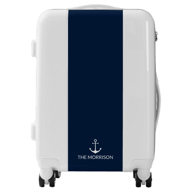 Nautical Custom Boat Name white anchor navy blue Luggage (Front)