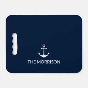 Nautical Custom Boat Name white anchor navy blue Seat Cushion