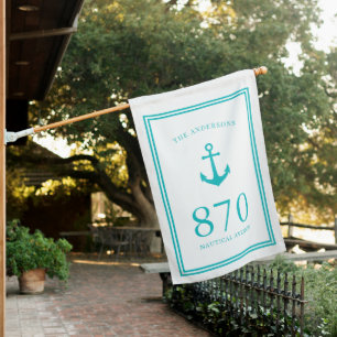 Nautical Custom Colors Anchor Family Name Address House Flag