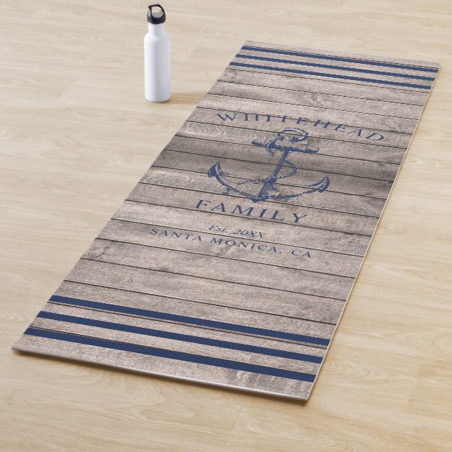 Nautical Custom Family Anchor Beige Wood  Yoga Mat (In Situ)