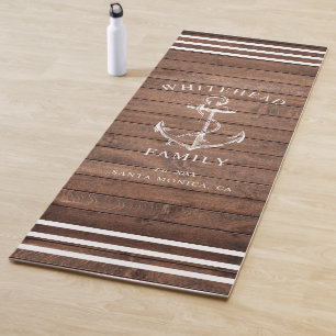 Nautical Custom Family Anchor Brown Wood Yoga Mat