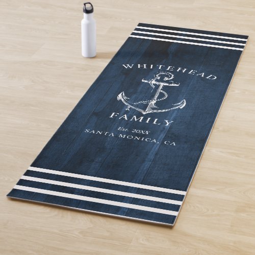 Nautical Custom Family Anchor Navy Blue Wood  Yoga Mat