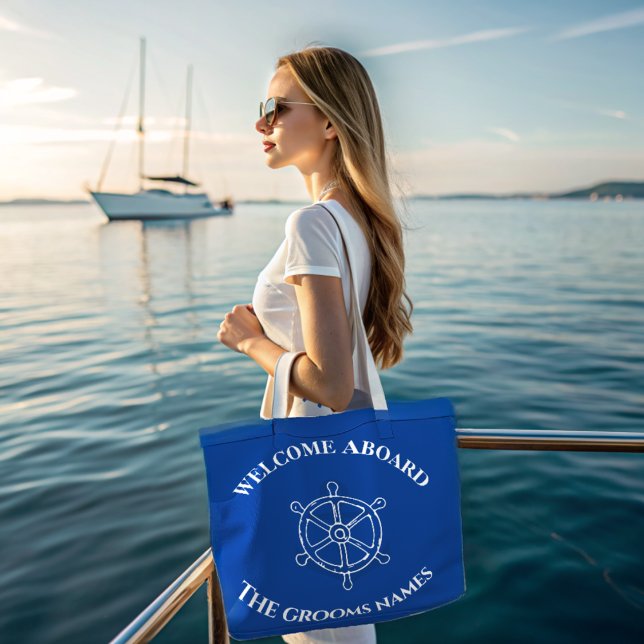 Nautical Custom grooms Name Anchor Wheel Navy Blue Tote Bag (Creator Uploaded)