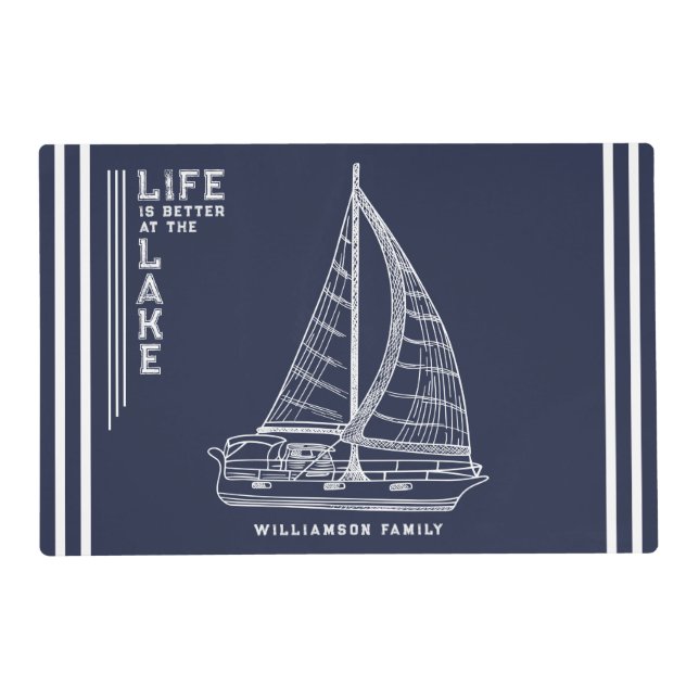 Nautical Custom Lake Life Kitchen Navy Blue Placemat (Front)