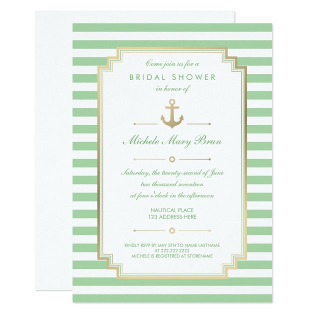 Nautical Custom Mint White Bridal Shower Invite