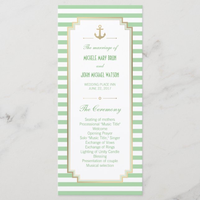Nautical Custom Mint White Program Rack Cards (Front)