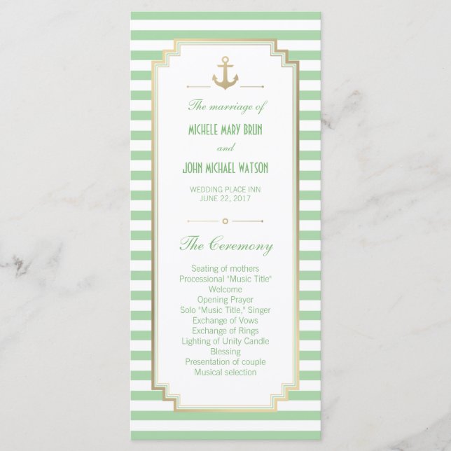 Nautical Custom Mint White Program Rack Cards (Front)
