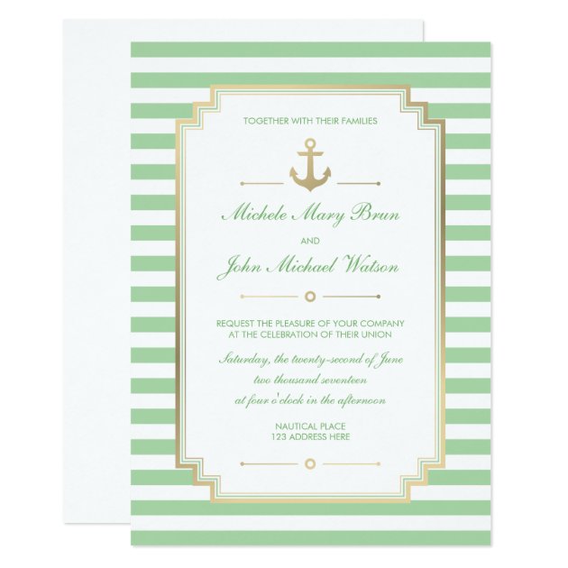 Nautical Custom Mint White Wedding Invitation