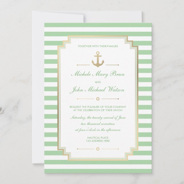 Nautical Custom Mint White Wedding Invitation (Front)