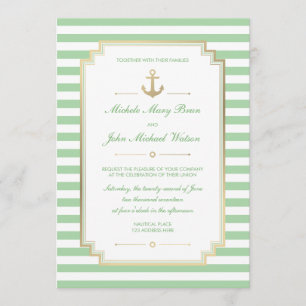 Nautical Custom Mint White Wedding Invitation