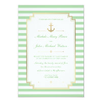 Nautical Custom Mint White Wedding Invitation