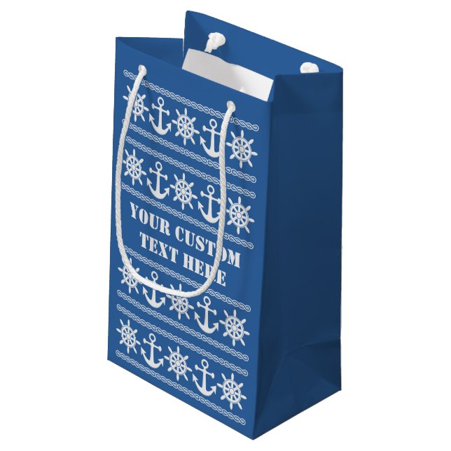 Nautical custom text & color gift bags (Back Angled)