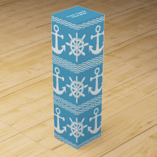 Nautical custom text & color wine gift box