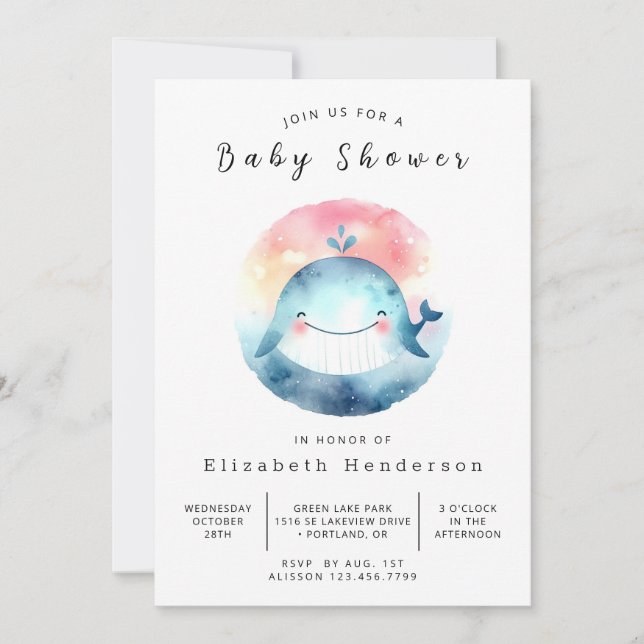 Nautical Custom Whale Baby Shower Invitation (Front)