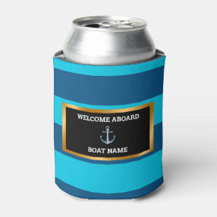 Nautical Customize Boat Name Anchor Navy Blue Can Cooler