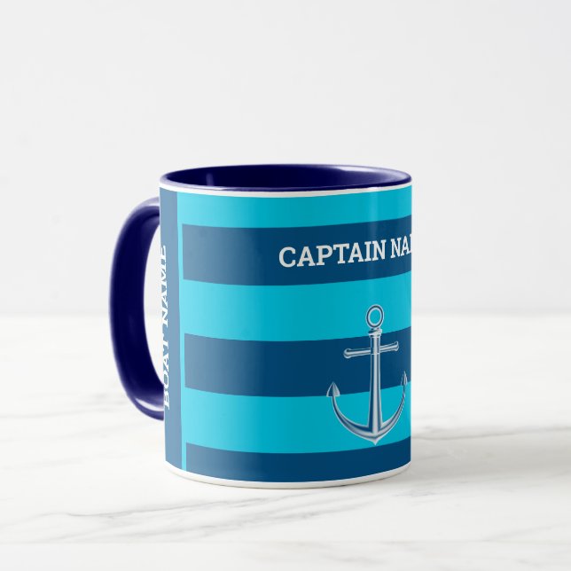 Nautical Customize Boat Name Anchor Navy Blue Mug (Front Left)