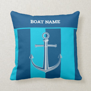 Nautical Customize Boat Name Anchor Navy Blue Throw Pillow