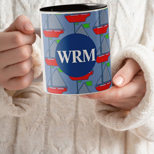 Nautical Customized Monogram Coffee Mug Sailboat (Creator Uploaded)