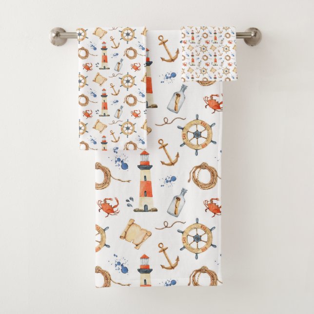 Nautical Customized Name Navy Blue Bath Towel Set (Insitu)