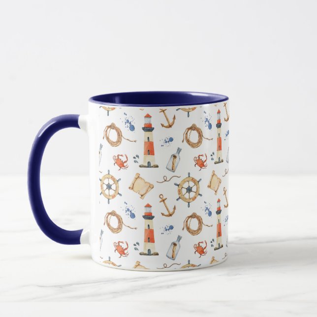 Nautical Customized Name Navy Blue  Mug (Left)