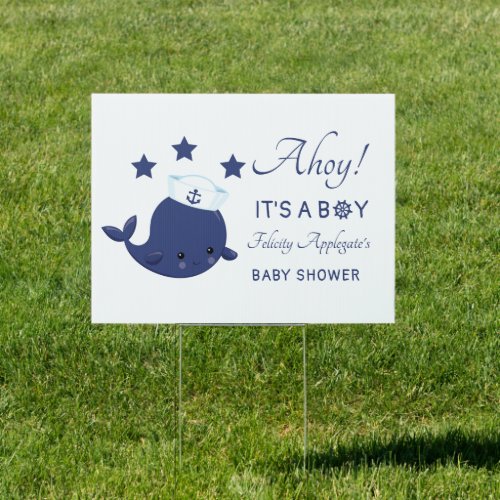 Nautical Cute Ahoy Its A Boy Blue Whale Baby Sign