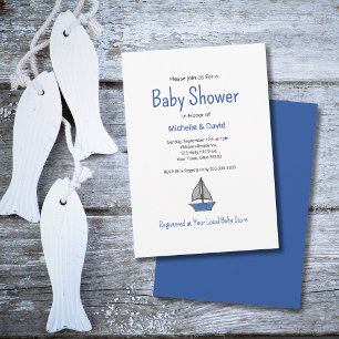 Nautical Cute Blue Sailboat Boy Baby Shower Invitation