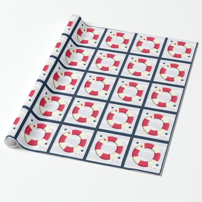 Nautical Cute Lifesaver Design Wrap Wrapping Paper (Unrolled)